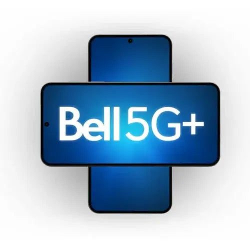 Three smartphone screens displaying 'Bell5G+' on a white background.