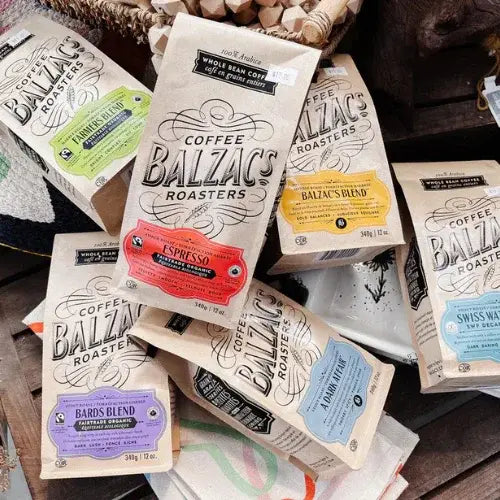 Assorted bags of Balzac’s Coffee Roasters whole bean coffee in various blends – Artisanal coffee from Canadian-owned Balzac’s