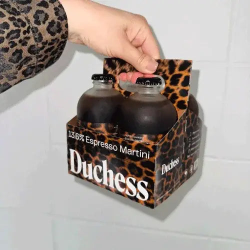 Packaging of Duchess Espresso Martini with leopard print design
