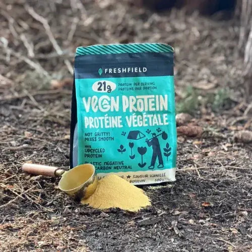 Freshfield Vegan Protein package on a natural background