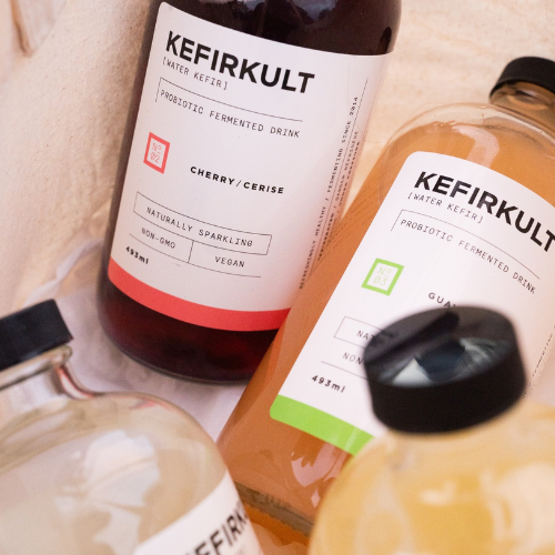 Kefirkult water kefir probiotic drinks in cherry and guava flavours