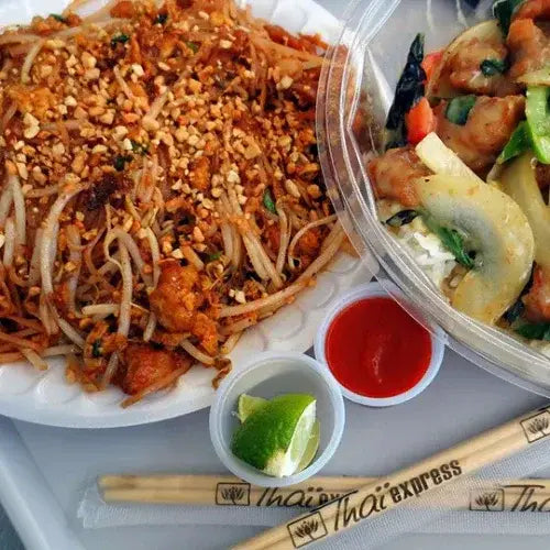 Pad Thai and stir-fry with vegetables from Canadian-owned Thai Express fast-casual restaurant